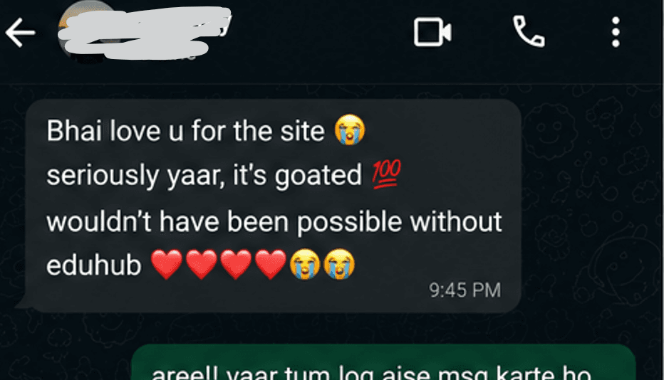 Anonymous WhatsApp message appreciating Edu-Hub resources