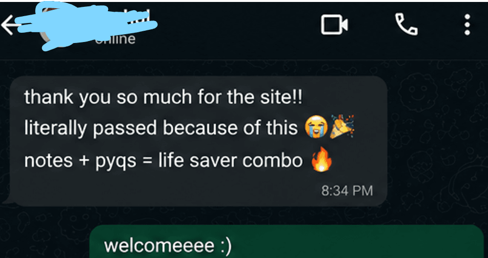 Anonymous WhatsApp message thanking Edu-Hub after exams